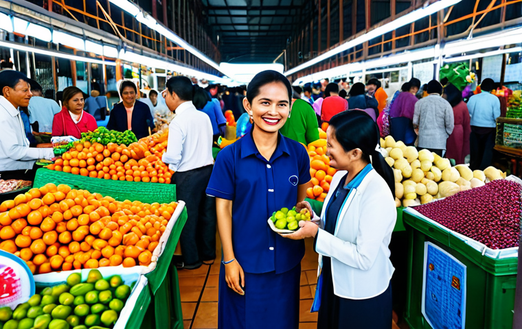 **

"A vibrant, bustling Thai community market scene, showcasing local crafts and produce. In the background, subtle holographic projections of blockchain nodes and data flow visualize a DAO managing the community's resources. People are smiling and interacting. Fully clothed, modest clothing, appropriate attire, safe for work, perfect anatomy, natural proportions, professional photography, high quality. Concept: Community-driven development powered by a transparent DAO system."

**