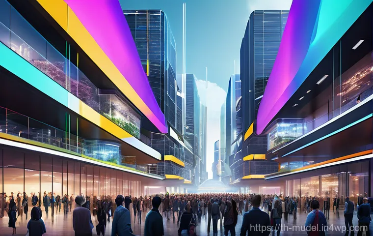 가상 세계 거버넌스의 비즈니스 모델 - **Prompt 1: "A vibrant, futuristic metropolis in the metaverse, showcasing a clear distinction betwe...