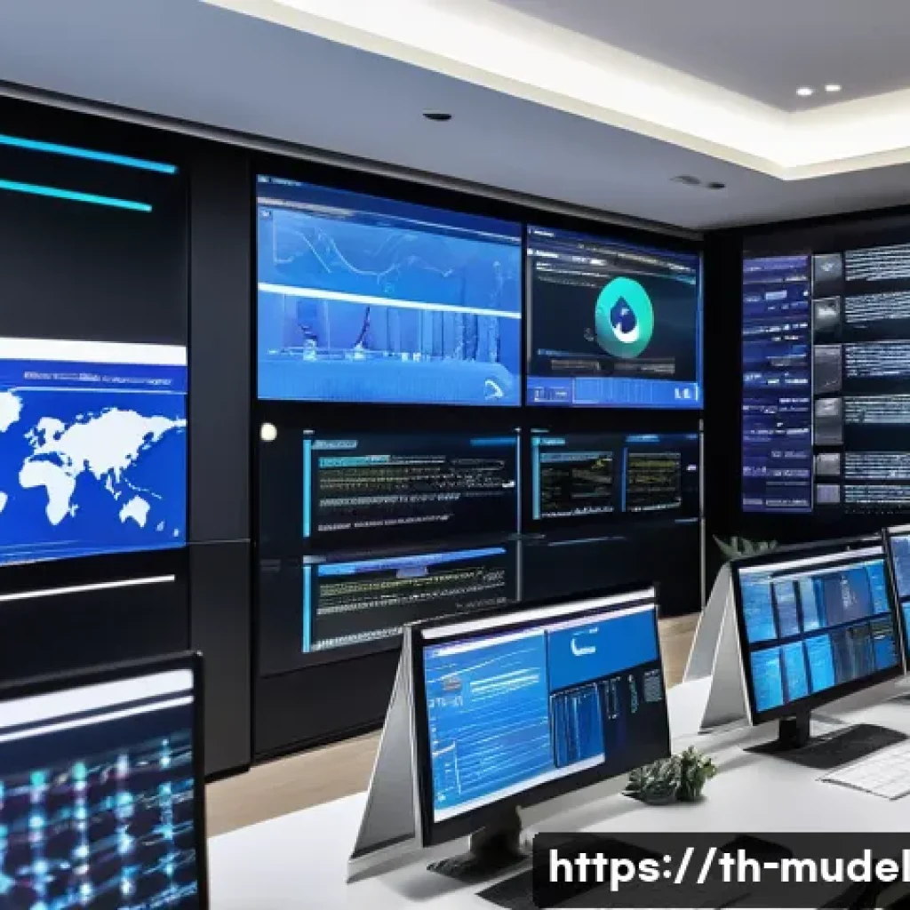 가상 플랫폼의 거버넌스 모델 내 경쟁력 - A modern digital governance control room in Bangkok, featuring a diverse team of Thai professionals ...