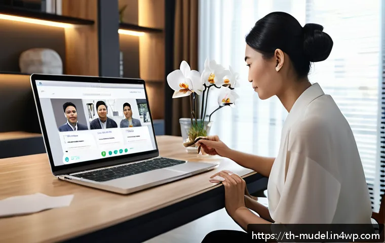 가상 세계에서의 협업과 거버넌스 - A modern digital workspace scene featuring a diverse Thai remote team collaborating via video confer...